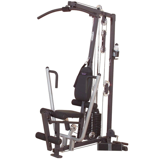 Body-Solid G1S Multi-Station Home Gym with a 160 lb weight stack, featuring multi-grip press arms, adjustable seat pad, and five exercise stations for full-body strength training in a compact design.