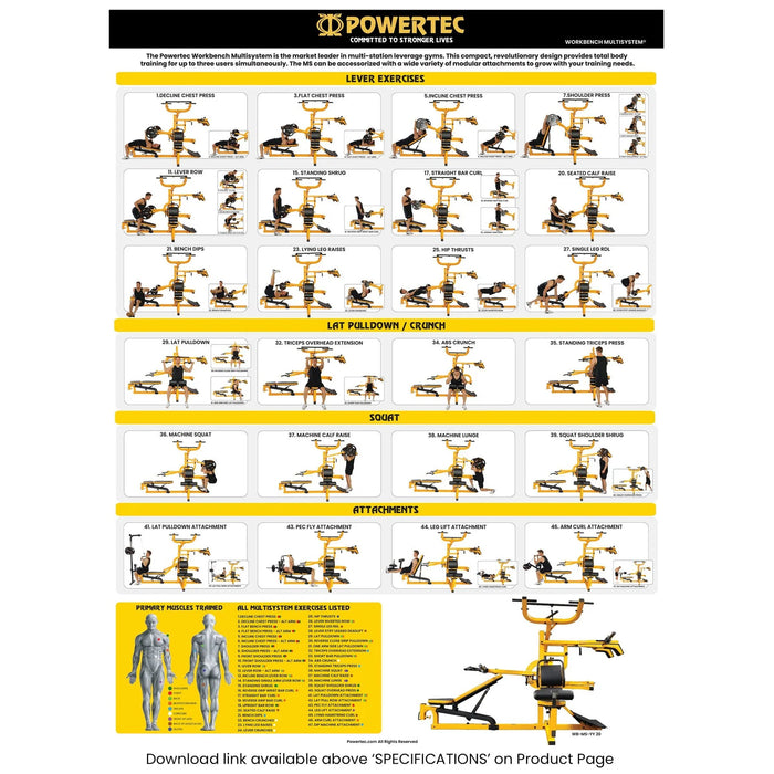 Powertec Workbench Multisystem WB MS20 YY Leverage Gym with Black Yellow Frames ISF Fitness Equipment