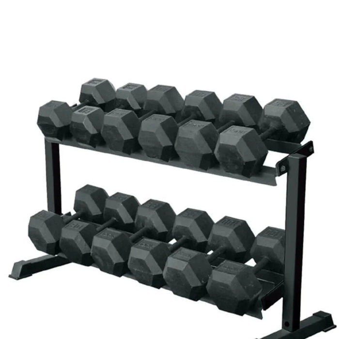 York Barbell 5-50lb Hex Rubber Dumbbell Set With Rack — ISF
