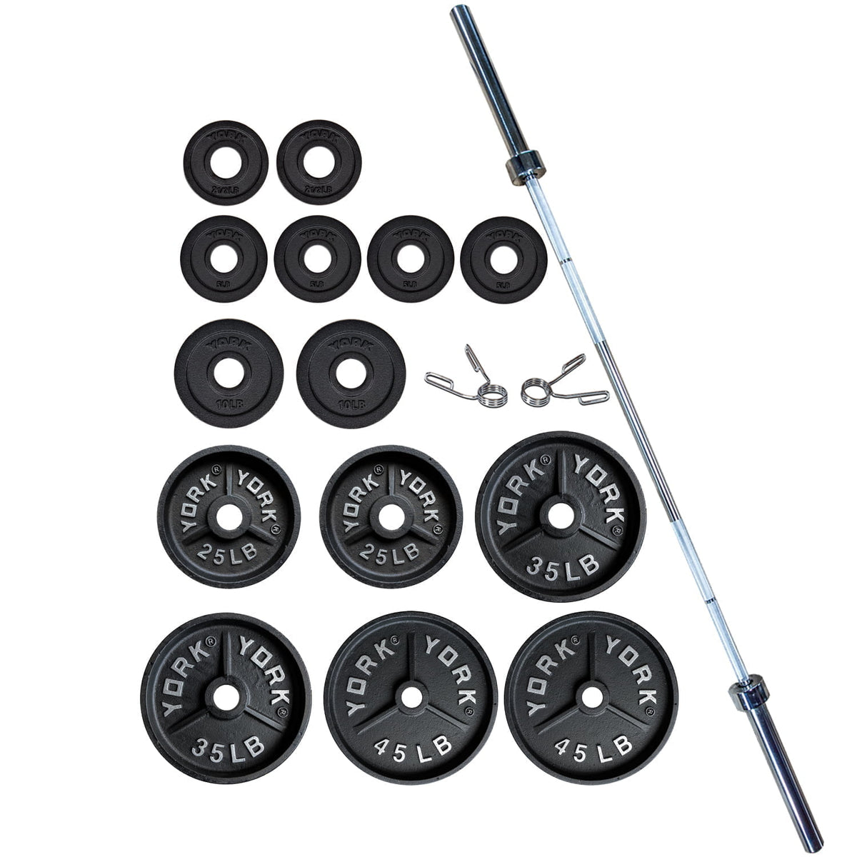 YORK® Deep Dish Olympic Weight Plate Set w/ Barbell — ISF Fitness Equipment