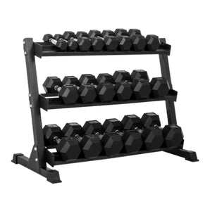 ISF Rubber Hex Dumbbells with Rack