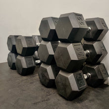 Load image into Gallery viewer, ISF Rubber Hex Dumbbells 55-75 LB Set Black